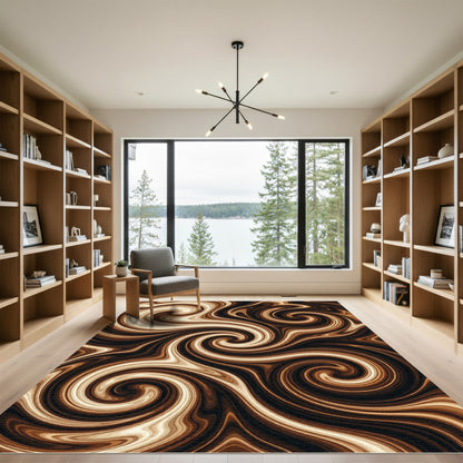 Earthy Swirl Abstract Fluid Rug