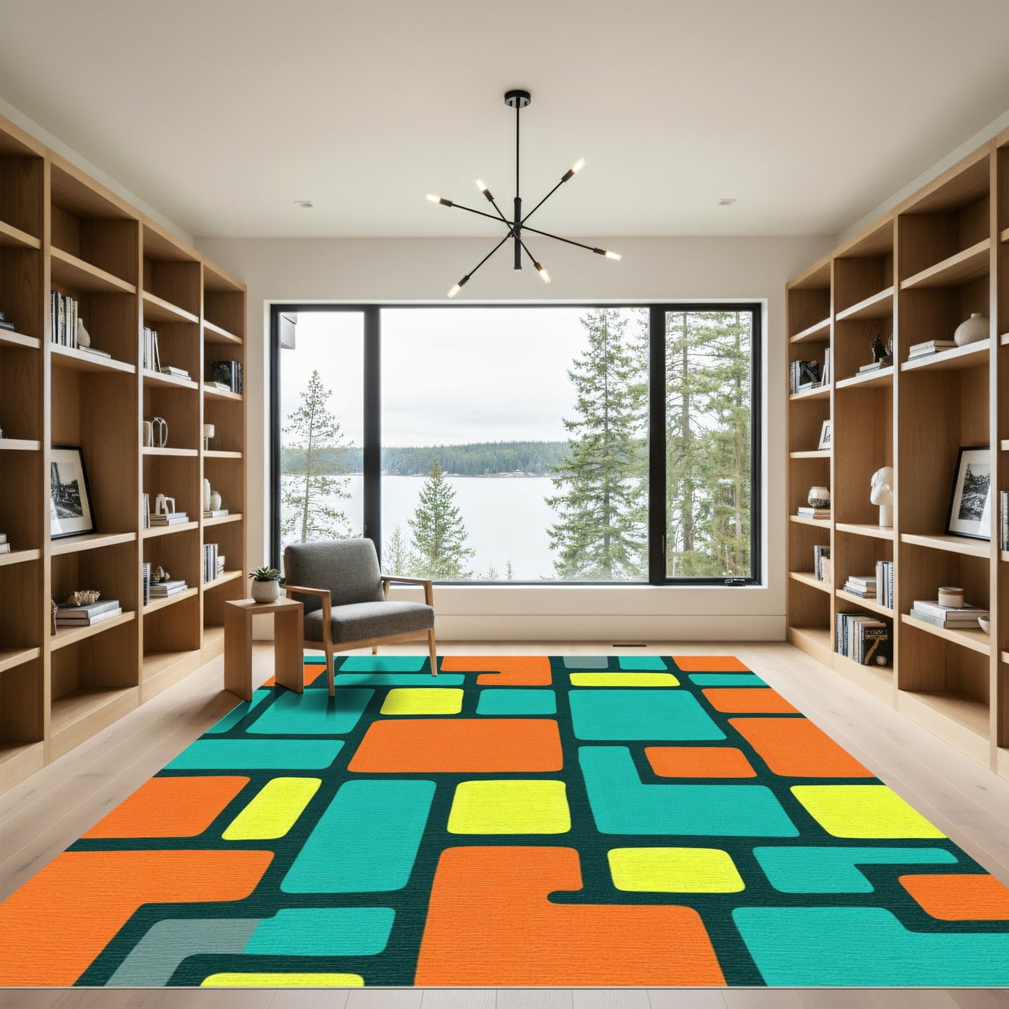Bold Geometric Blocks Teal Orange Yellow Rug