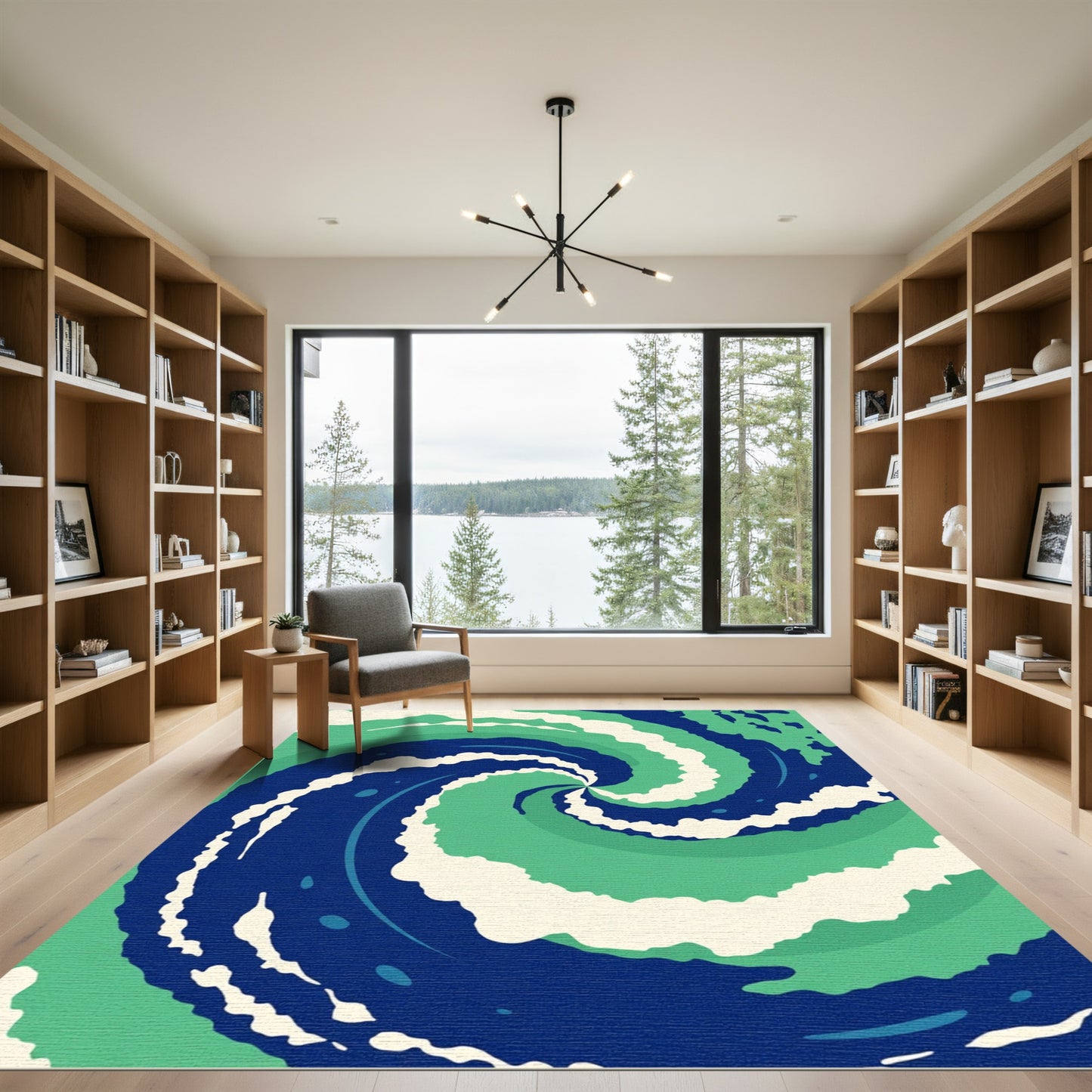 Bold Teal And Cream Whirlwind Rug