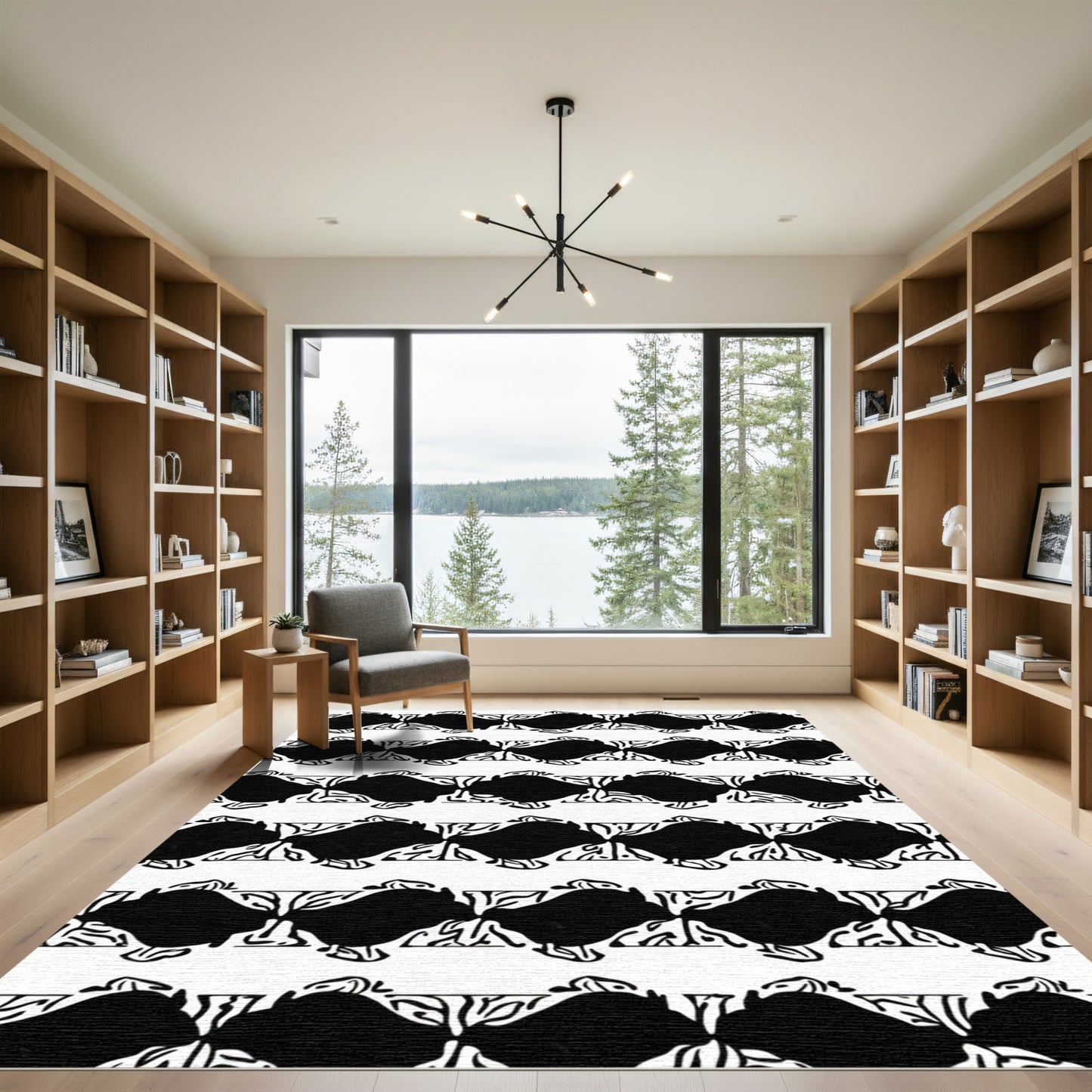 Black White Interlocking Diamond Stripe Rug