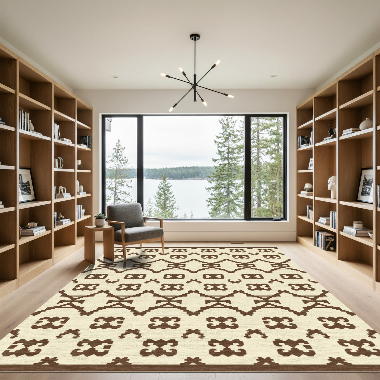Brown Geometric Repeating Ethnic Motif Rug