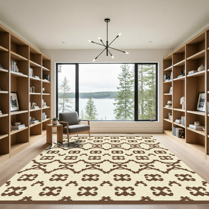 Brown Geometric Repeating Ethnic Motif Rug
