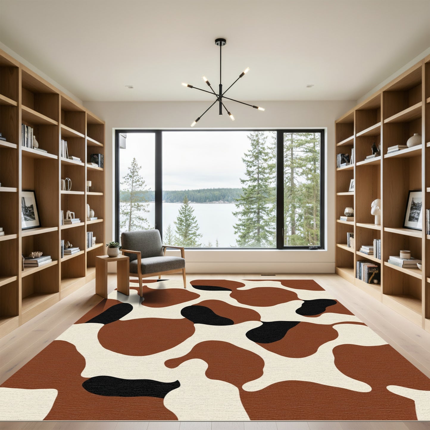 Brown Black Cream Organic Spots Rug