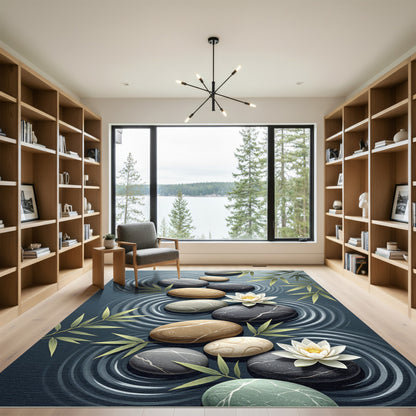 Serene Zen Stones with Water Lilies Rug