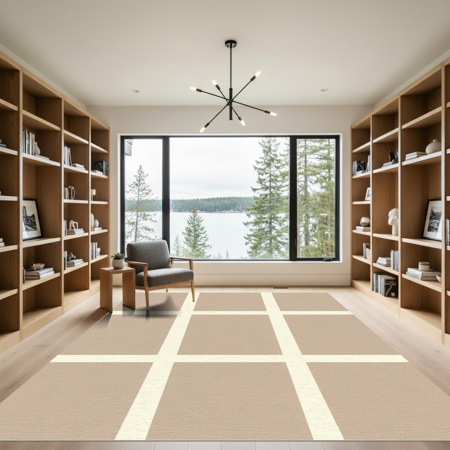 Neutral Tan Grid Squares Rug