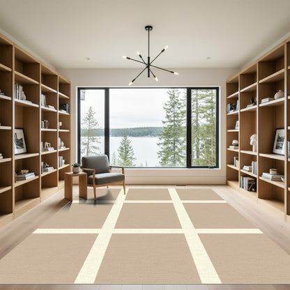 Neutral Tan Grid Squares Rug