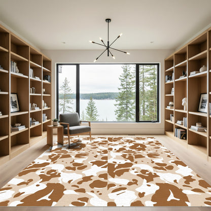 Camouflage Tan White Abstract Shapes Rug