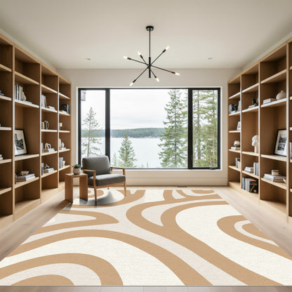 Neutral Taupe Abstract Swirls Rug