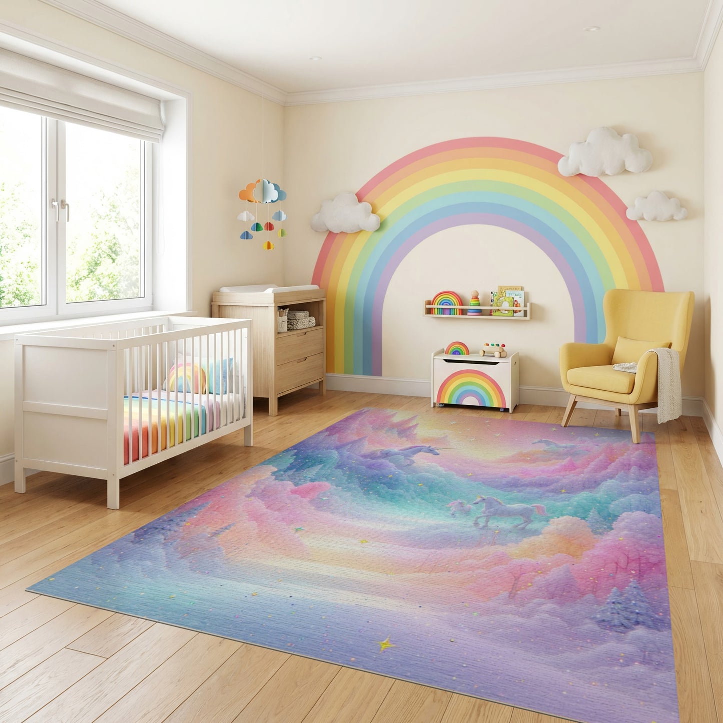 Dreamy Pastel Unicorn Mountains Stars Rug