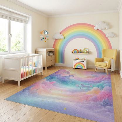 Dreamy Pastel Unicorn Mountains Stars Rug