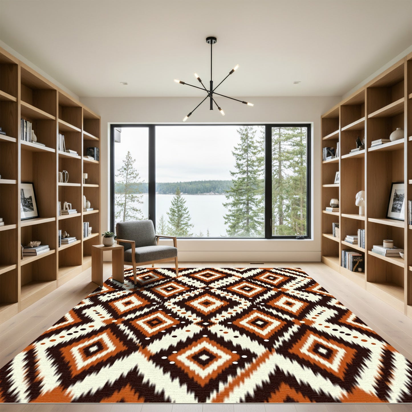 Burnt Orange Brown Abstract Geometric Diamond Rug