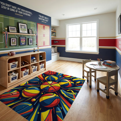 Vibrant Explosive Multicolor Basketball Sneaker Rug