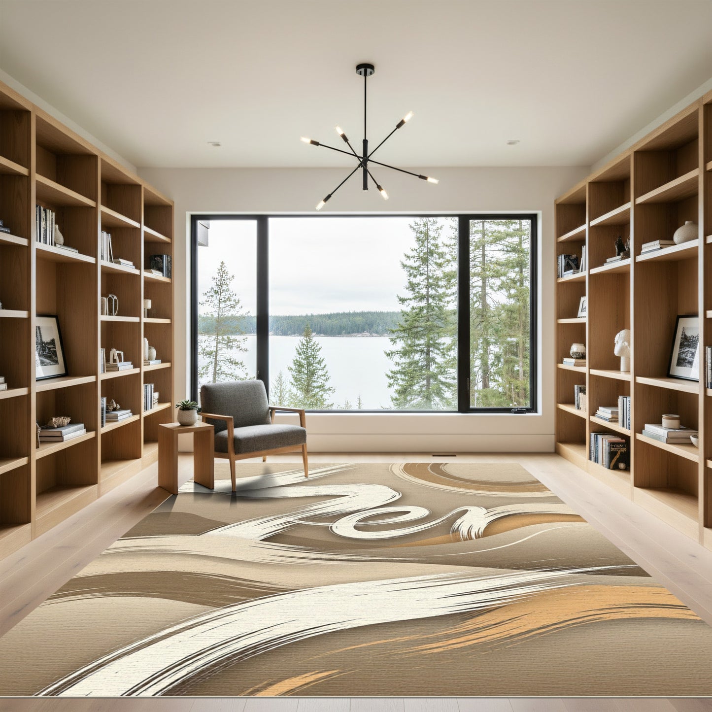 Serene Beige Brushstroke Abstract Rug