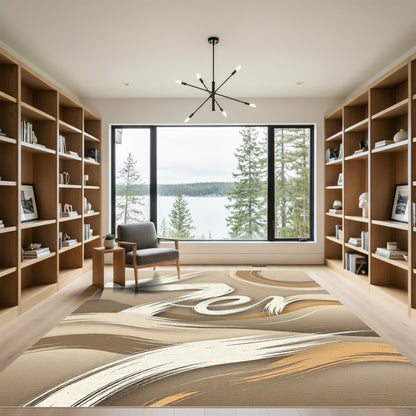 Serene Beige Brushstroke Abstract Rug