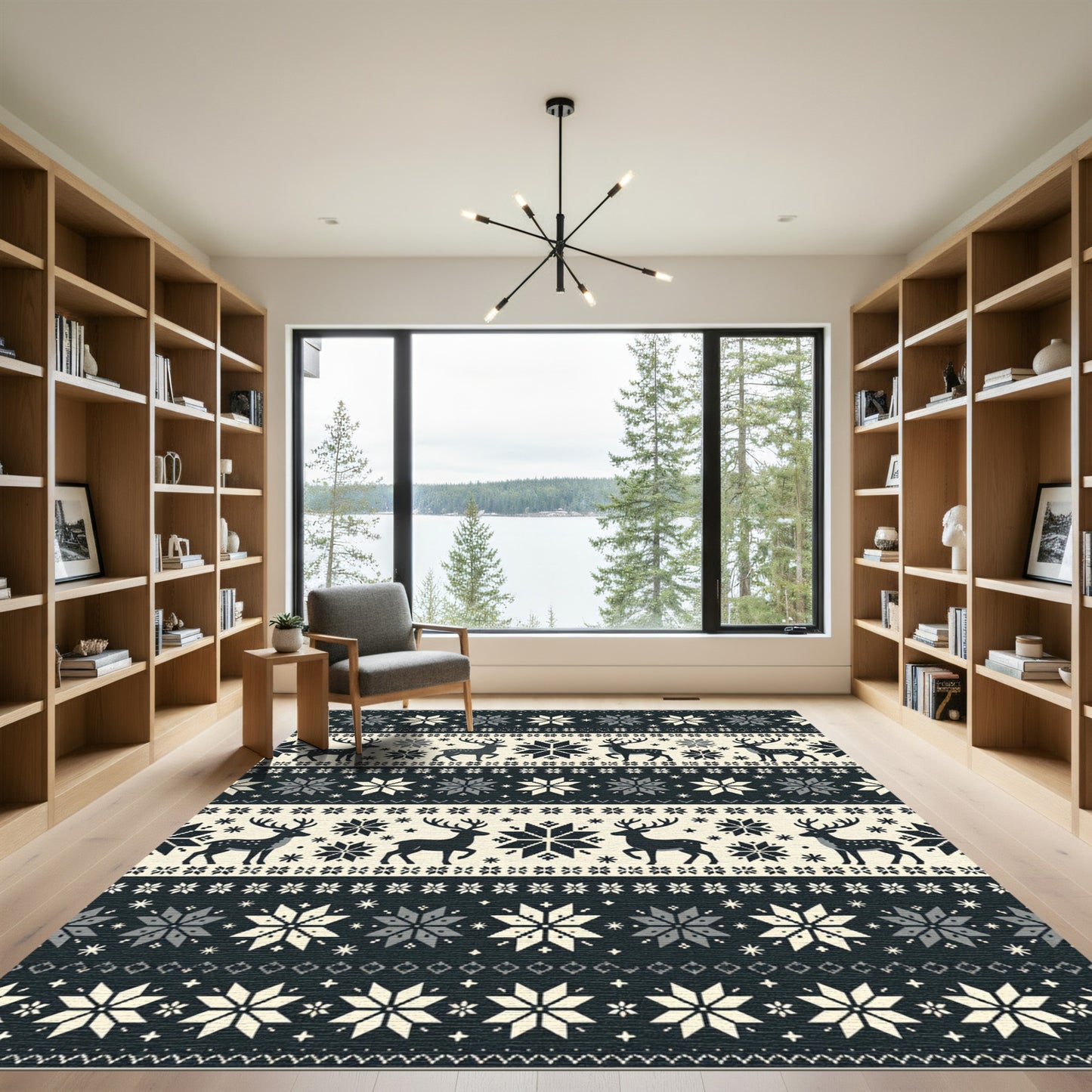 Nordic Reindeer Winter Snowflake Tapestry Rug
