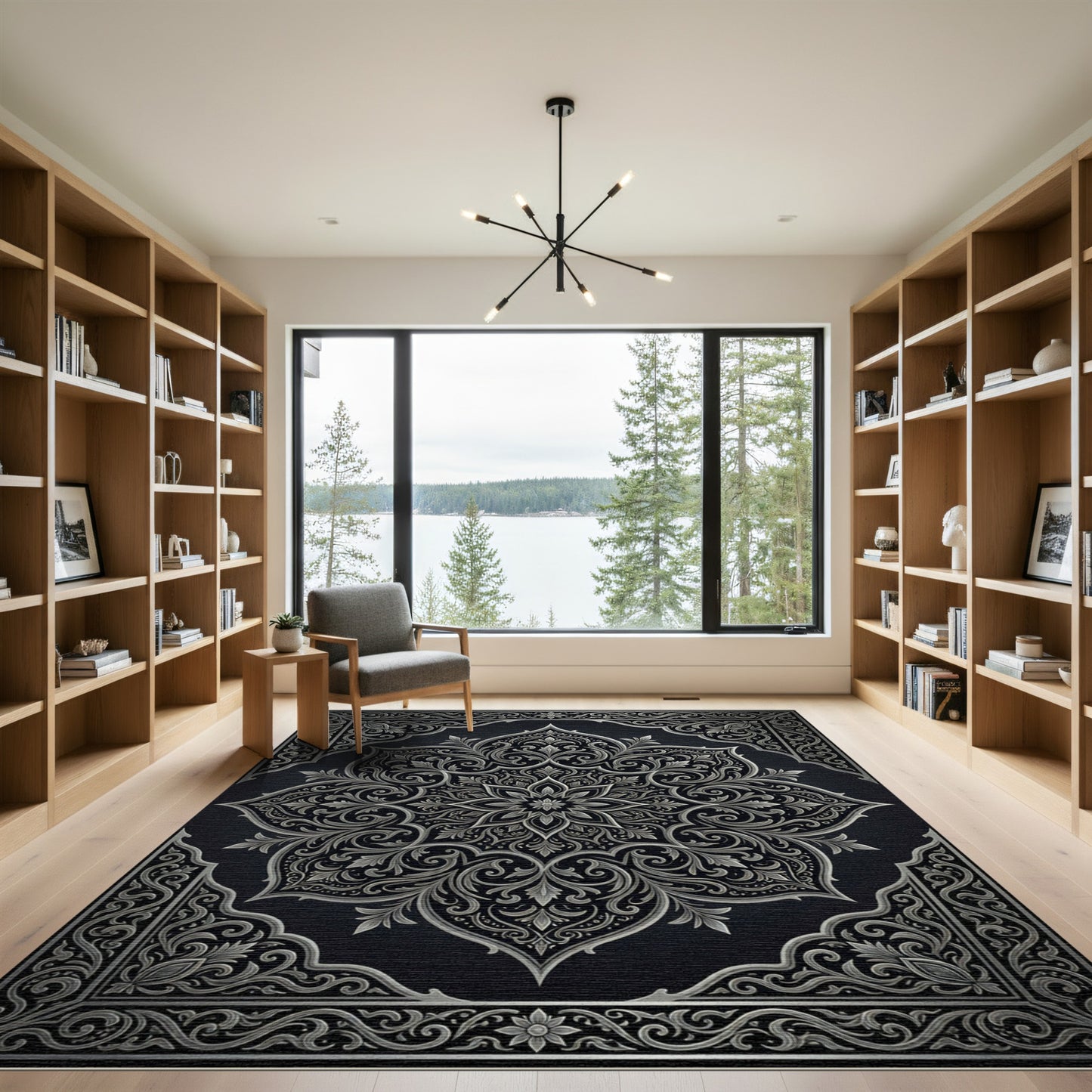 Sophisticated Silver Floral Filigree Medallion Rug