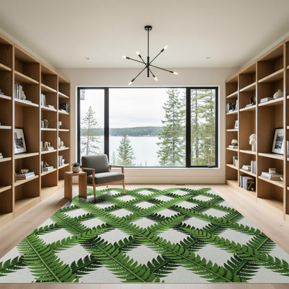 Lush Emerald Fern Leaf Lattice Rug