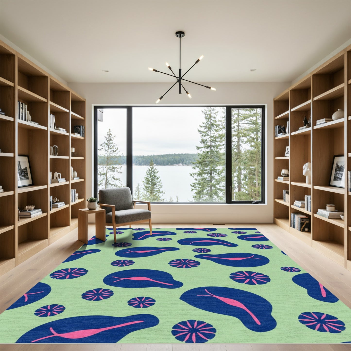 Abstract Navy Pink Bloom Harmony Rug