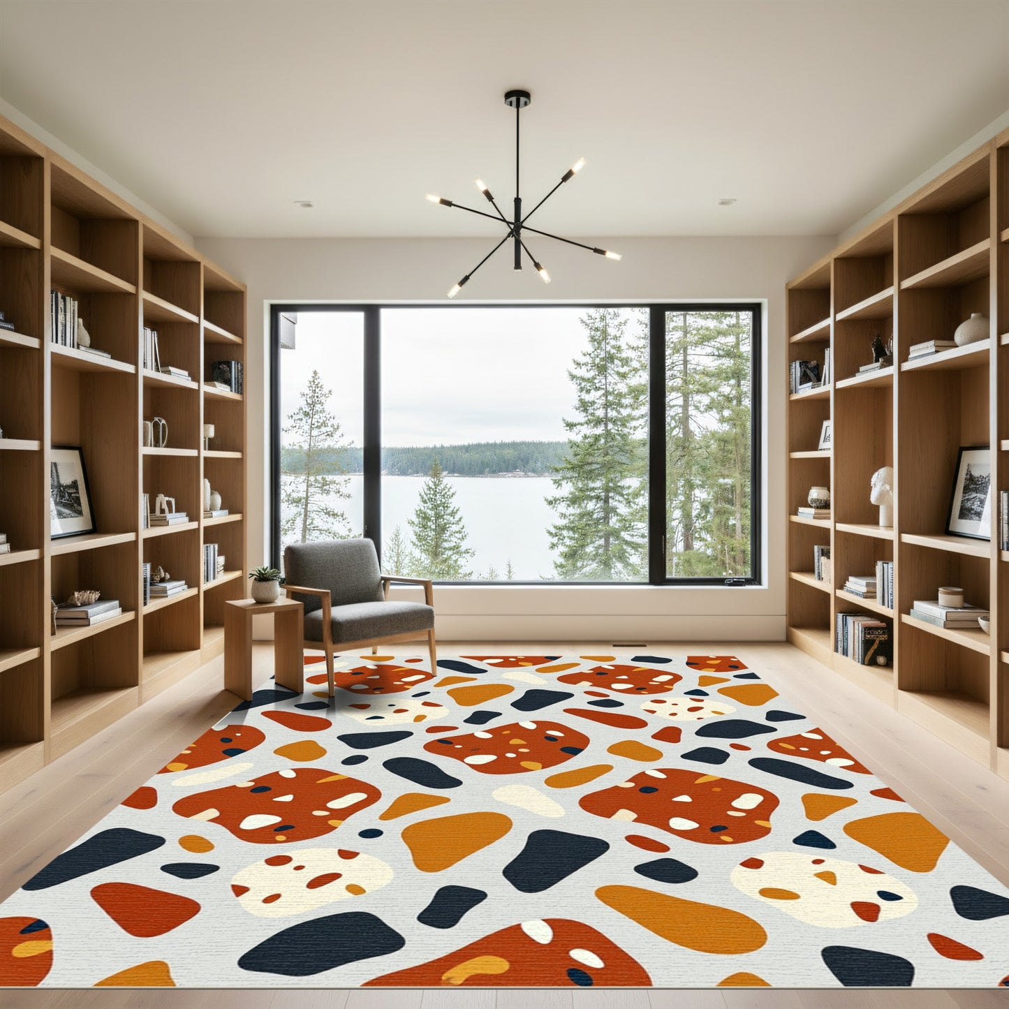 Mid-Century Terracotta Black Cream Terrazzo Rug