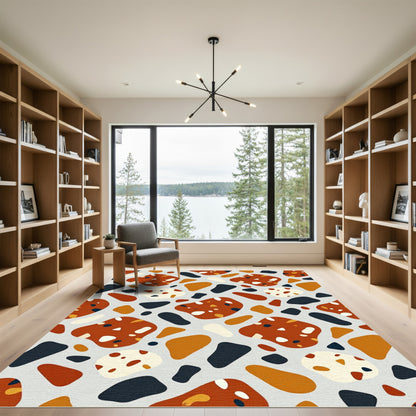 Mid-Century Terracotta Black Cream Terrazzo Rug