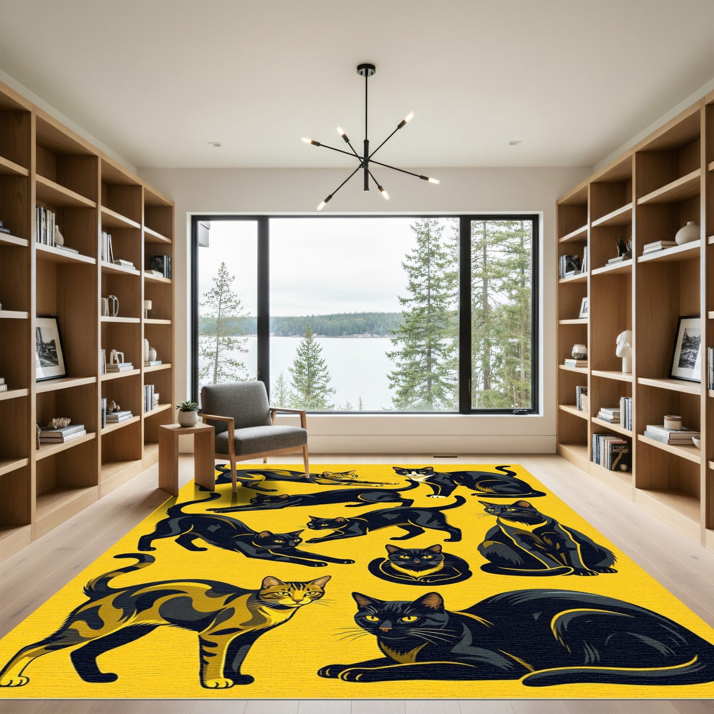 Black and Gold Feline Collection Rug
