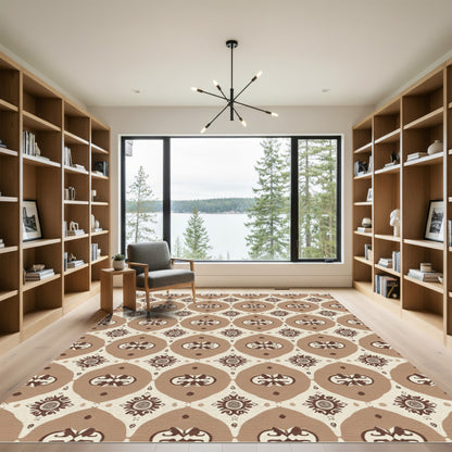 Neutral Earth Tone Geometric Oval Motif Rug