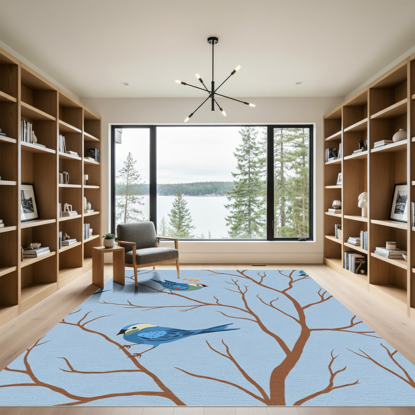 Blue Birds on Bare Branches Rug