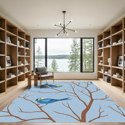 Blue Birds on Bare Branches Rug