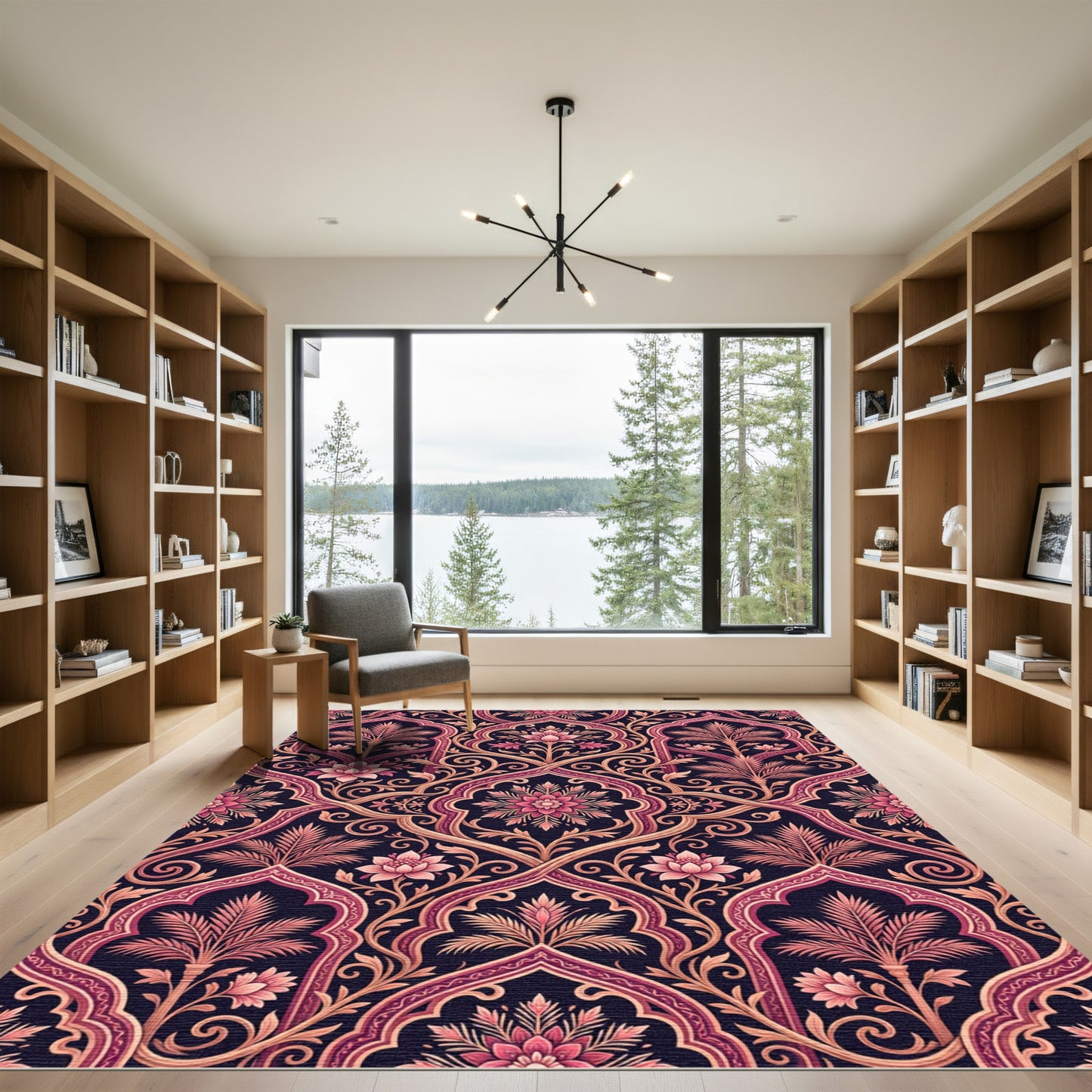 Deep Pink Floral Archway Garden Rug