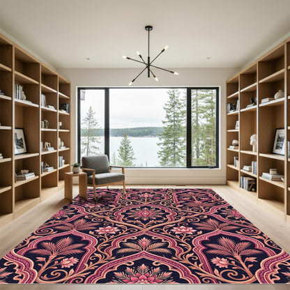 Deep Pink Floral Archway Garden Rug