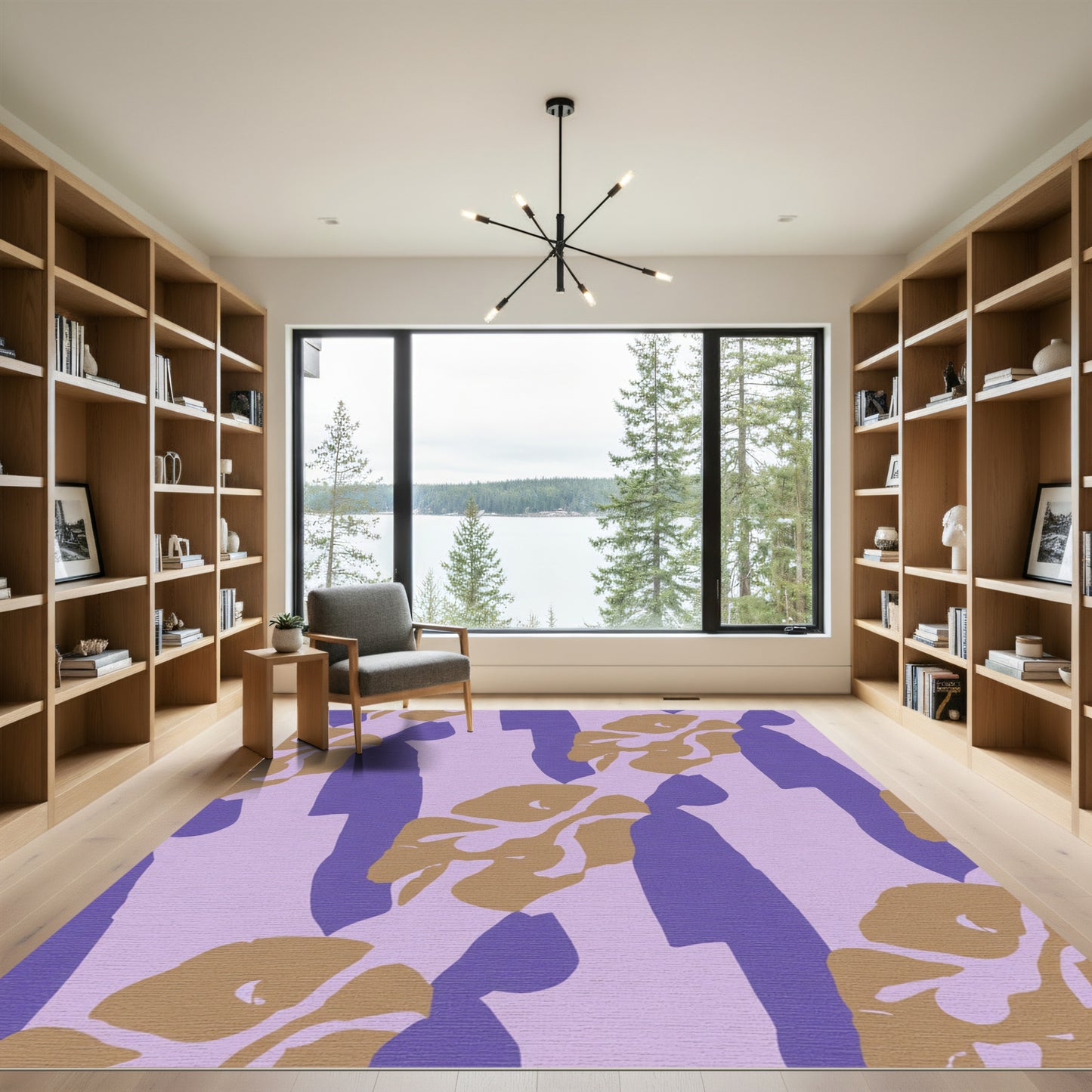 Abstract Lavender Tan Organic Forms Rug
