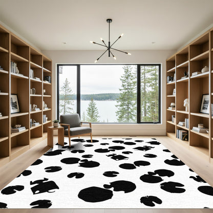 Abstract Black White Splatter Shapes Rug