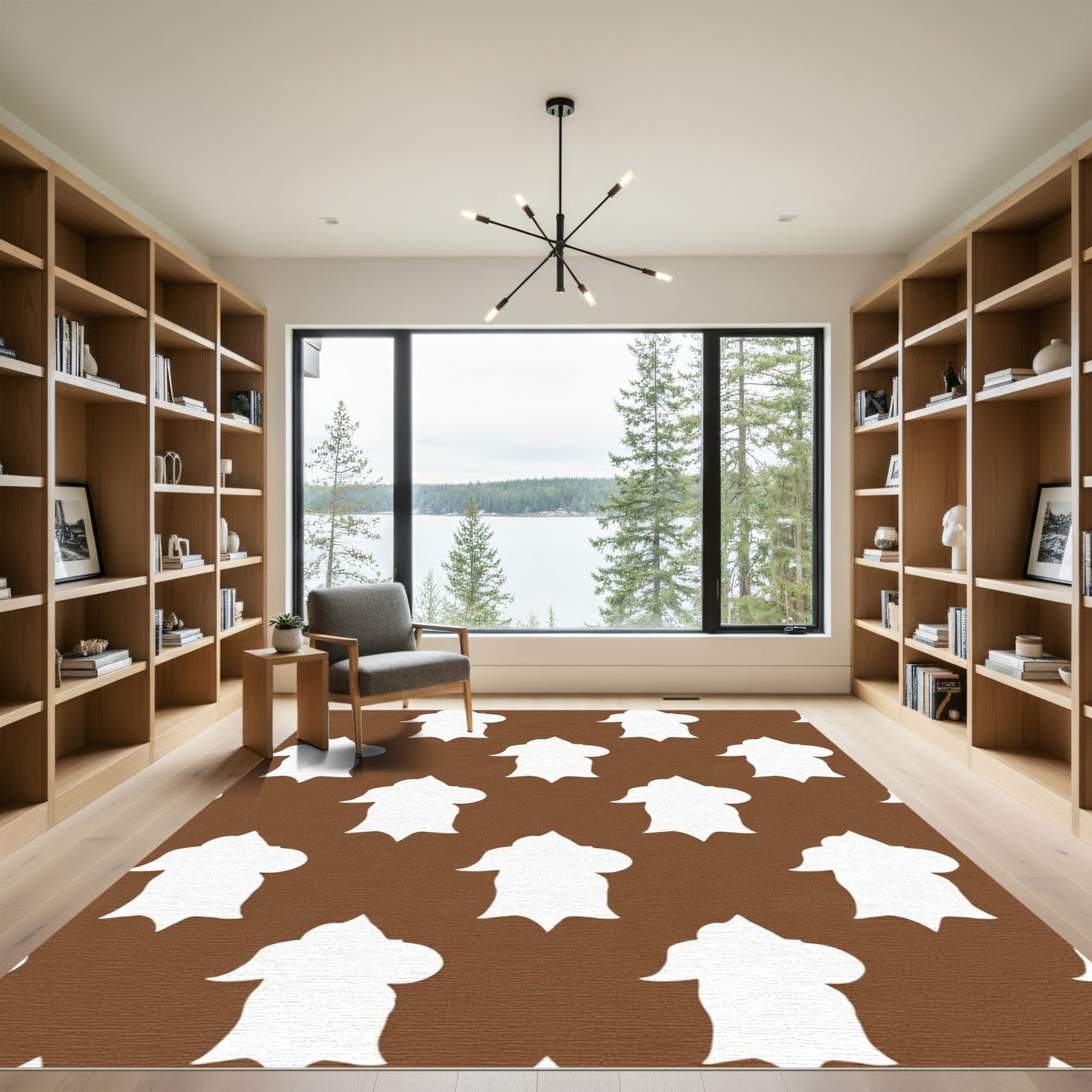 Brown White Abstract Flow Rug