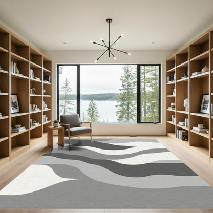 Monochromatic Abstract Wave Landscape Rug