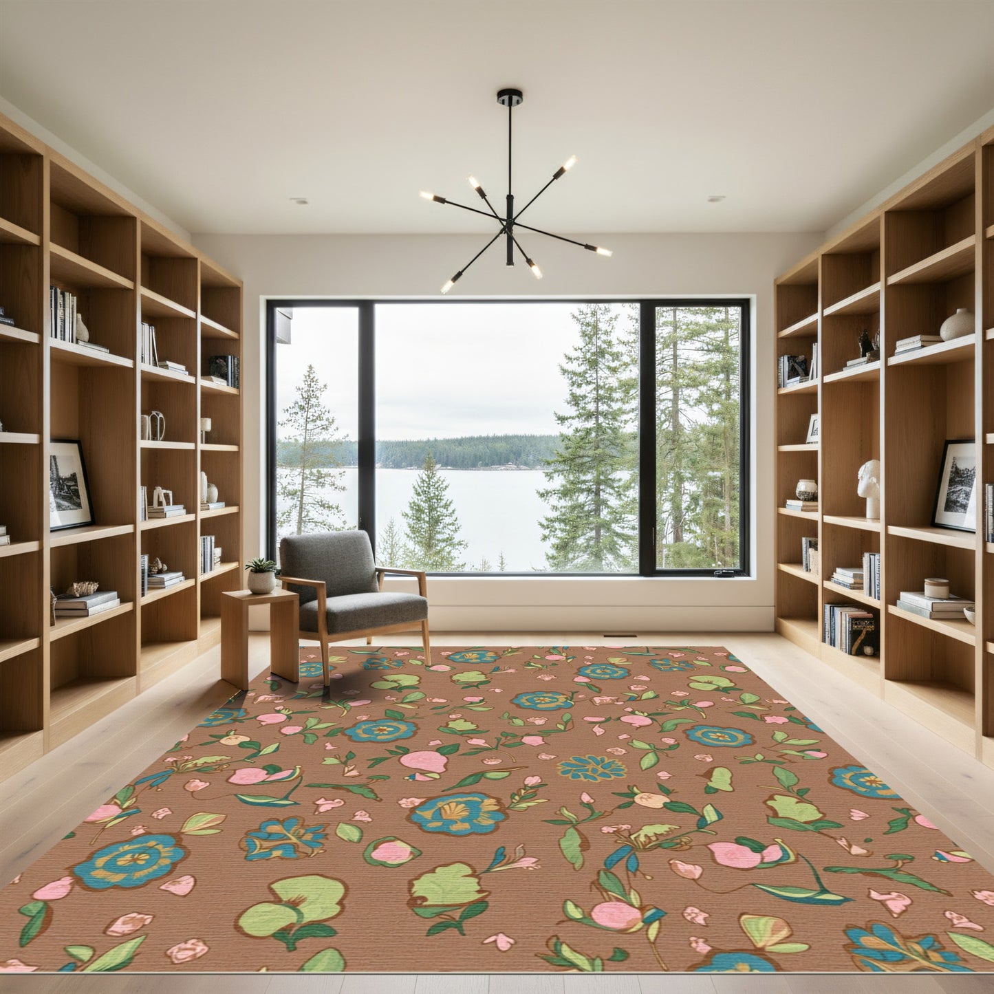 Brown Floral Garden Medallion Rug