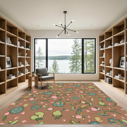 Brown Floral Garden Medallion Rug