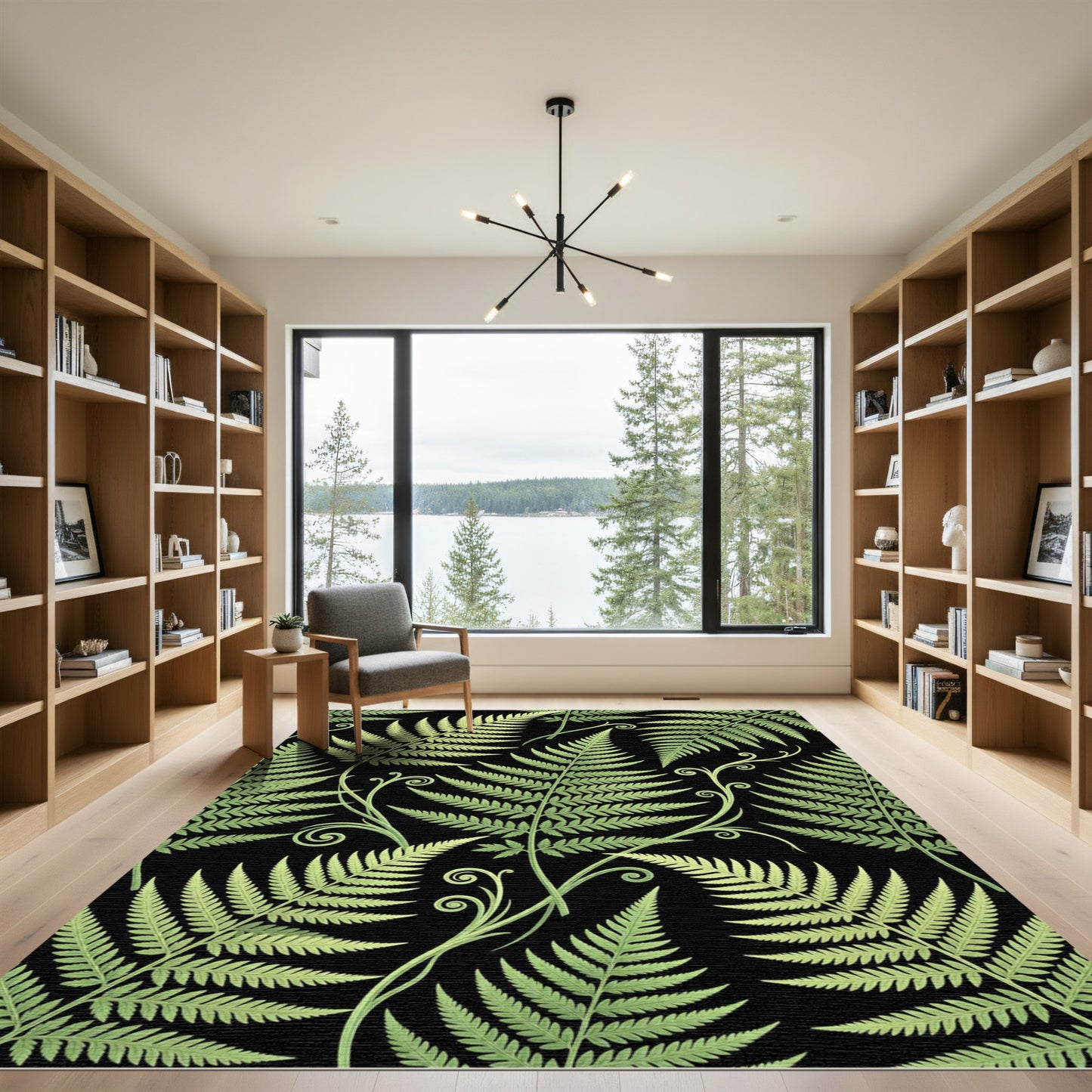 Lush Green Fern Botanical Garden Art Rug