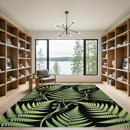 Lush Green Fern Botanical Garden Art Rug