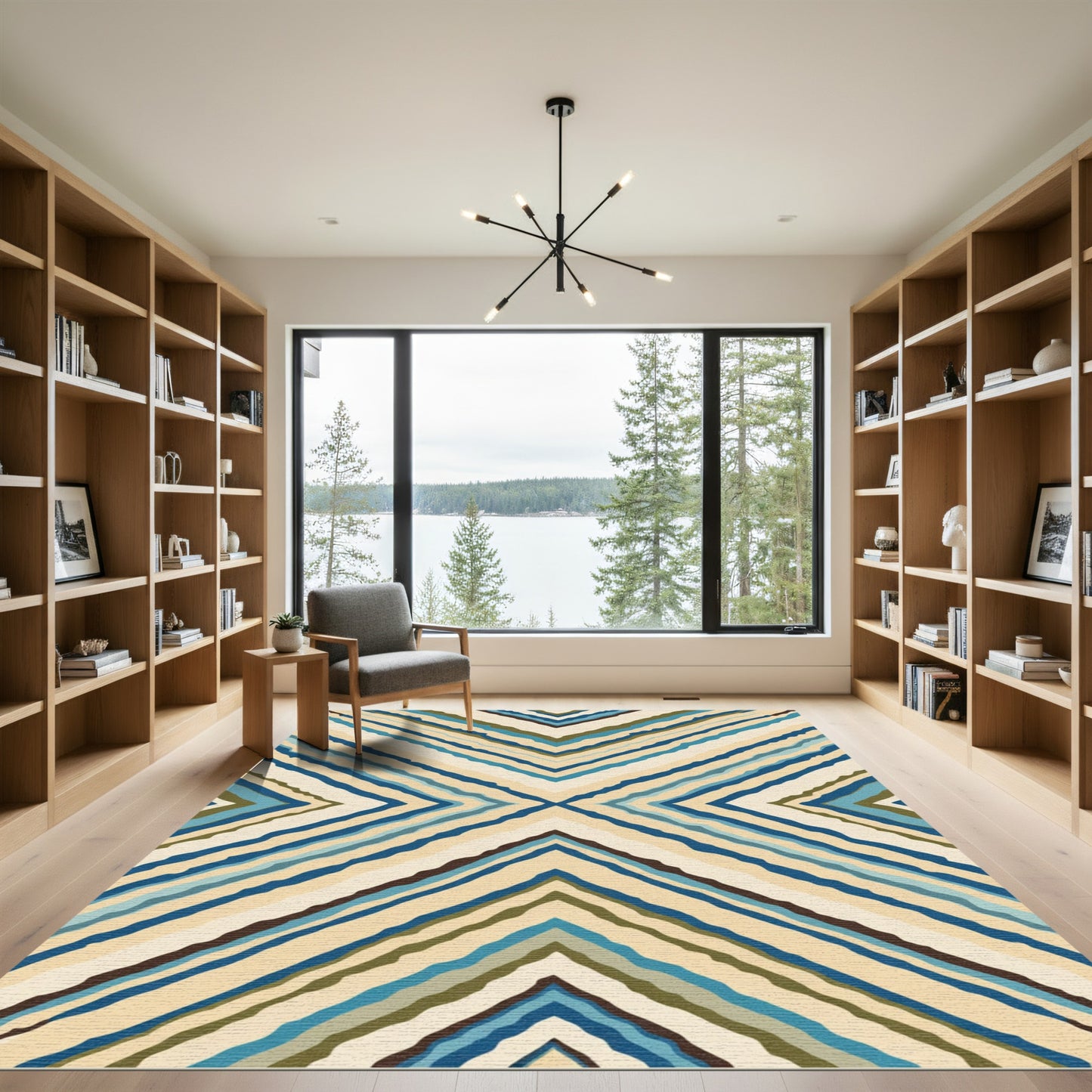 Chevron Blue Cream Earthy Stripe Rug