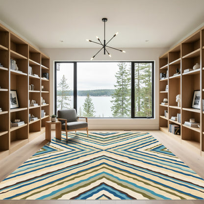Chevron Blue Cream Earthy Stripe Rug