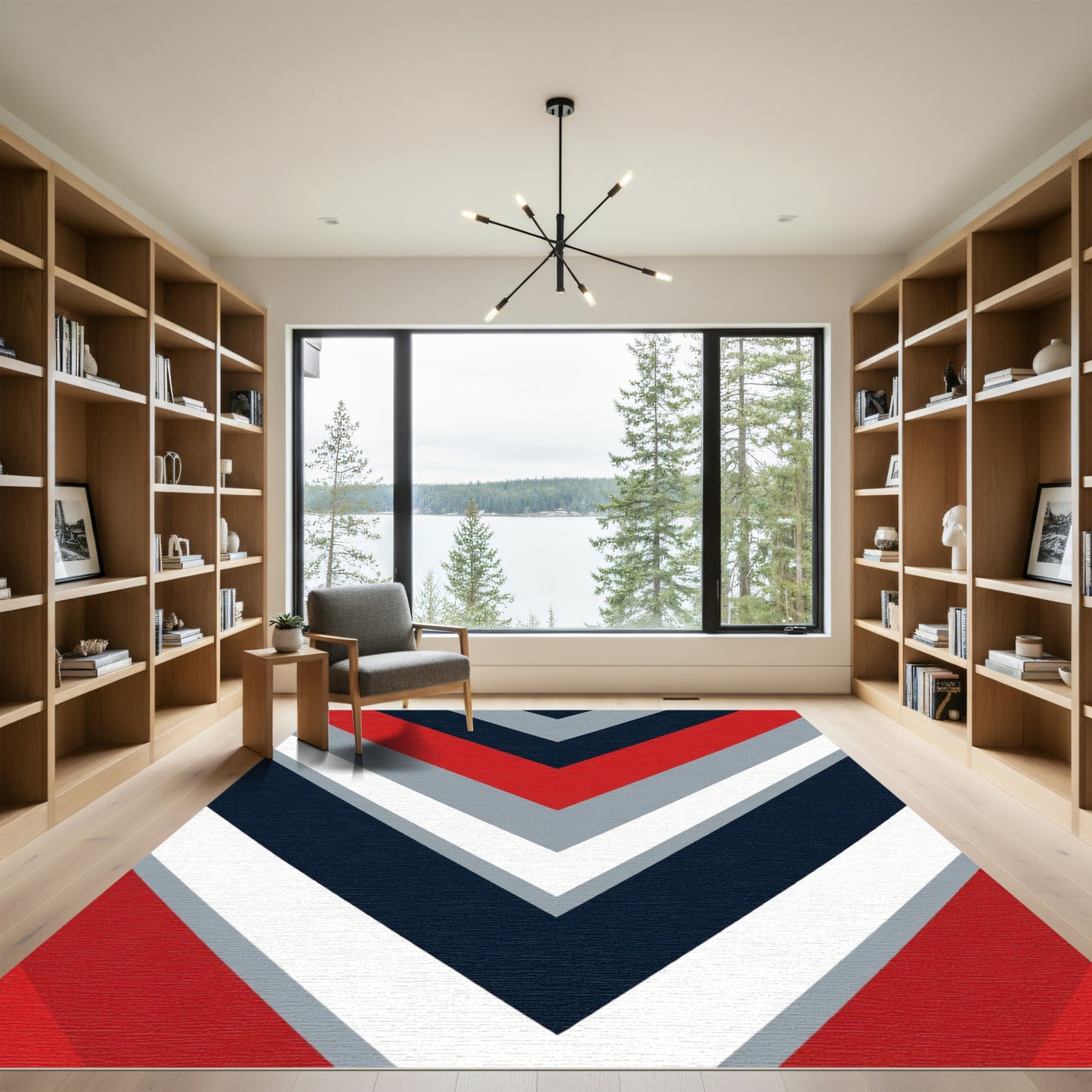 Chevron Red Navy White Gray Rug