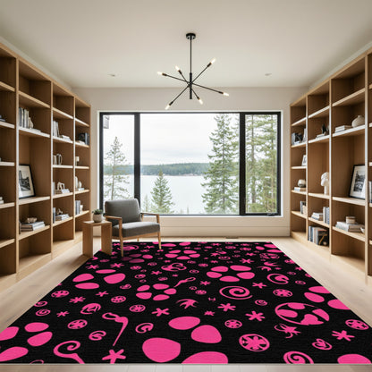 Hot Pink Whimsical Scatter Pattern Rug