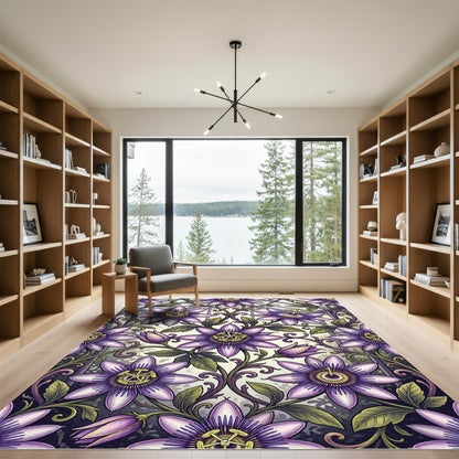 Botanical Passion Flower Greenhouse Illustration Rug