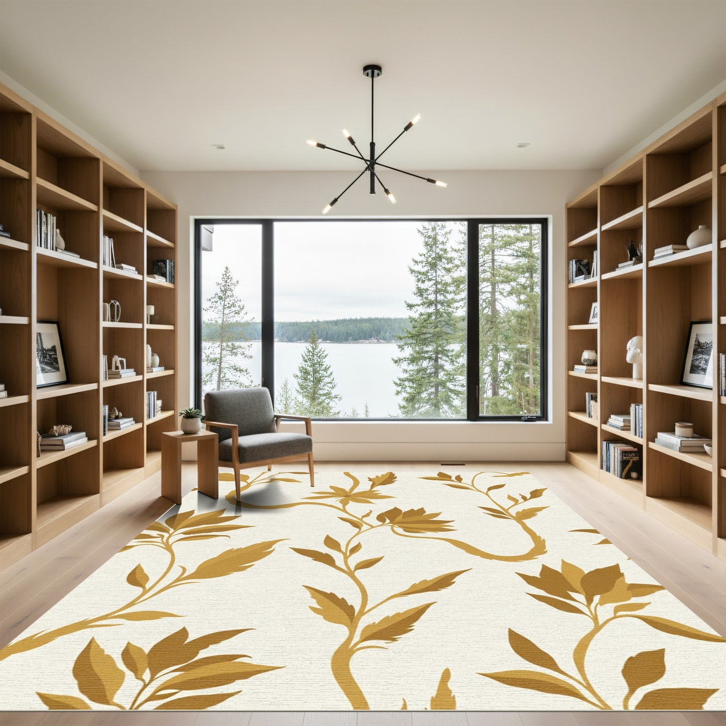 Gold Floral Vine Scroll Rug