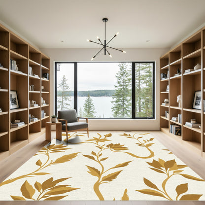 Gold Floral Vine Scroll Rug