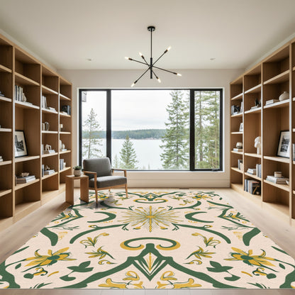 Green Yellow Floral Symmetry Rug