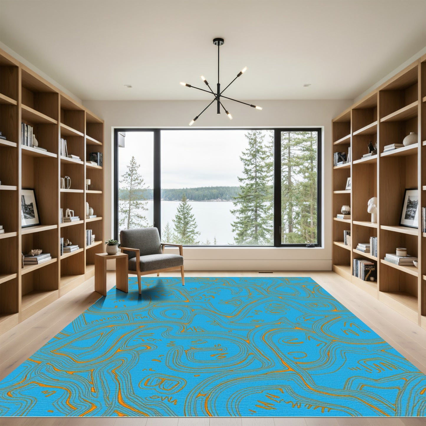 Azure Orange Abstract Wavy Lines Rug