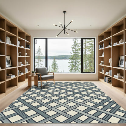 Slate Gray Interlocking Lattice Rug