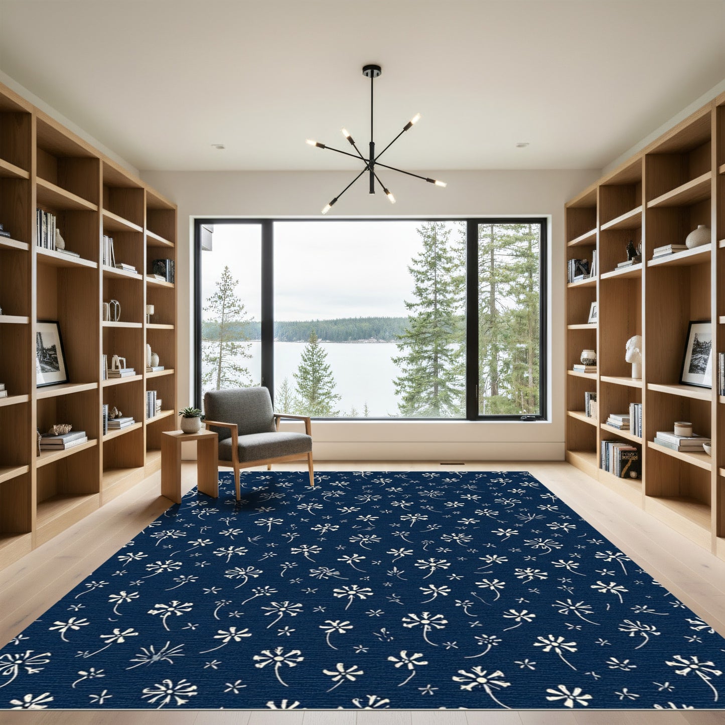 Navy Blue Dandelion Field Meadow Rug