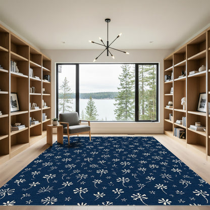 Navy Blue Dandelion Field Meadow Rug